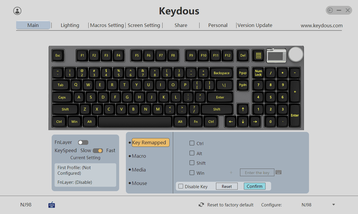 Main page of keydous driver software