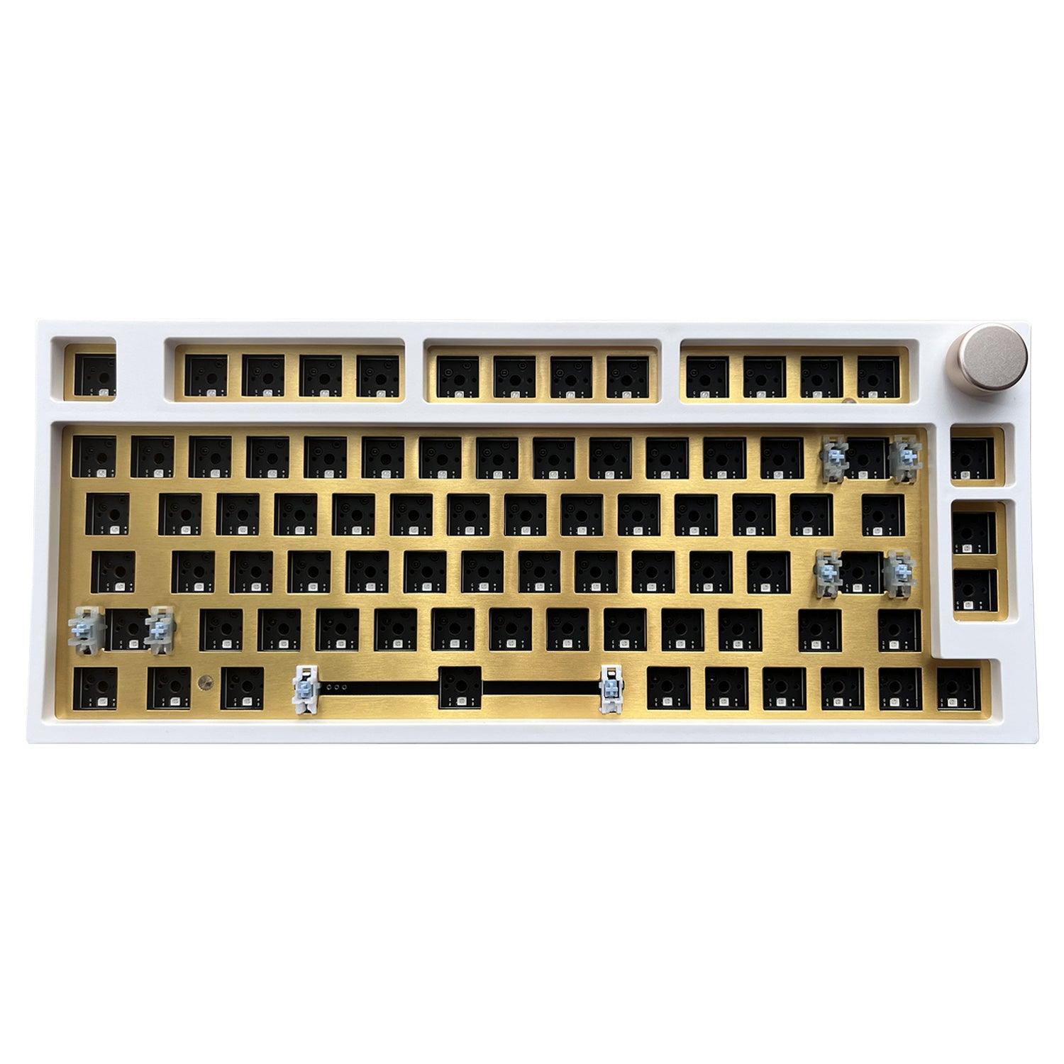 NJ80 keyboard white case brass plate silver knob
